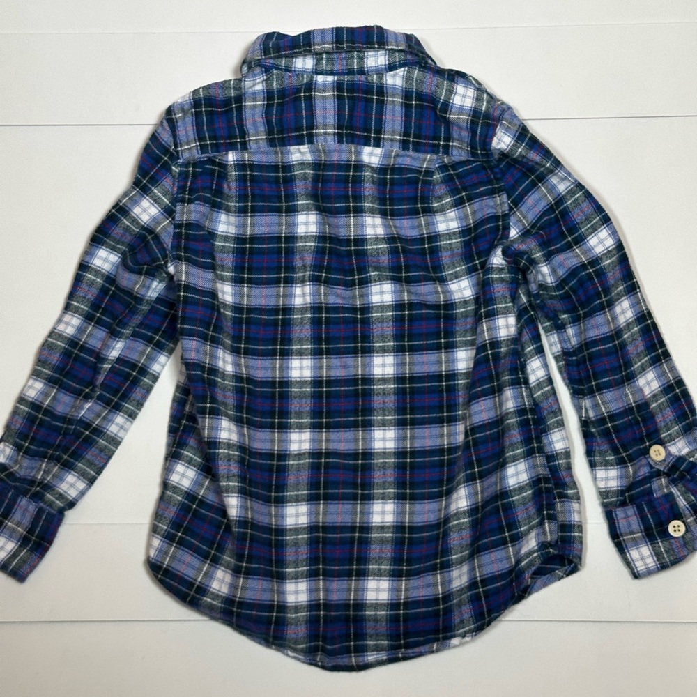 J. Crew Crewcuts Boy’s Blue Plaid Flannel Button Down Shirt Size 4-5 - Picture 7 of 8
